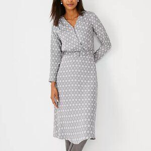 Anne Taylor Petite Mystic Floral Belted Midi Dress in Grey